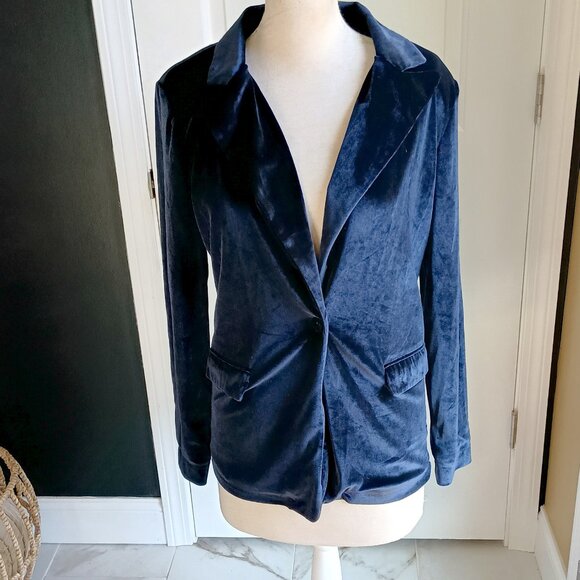 NEW! BLUE PLUSH VELVET BLAZER JACKET - Picture 4 of 5